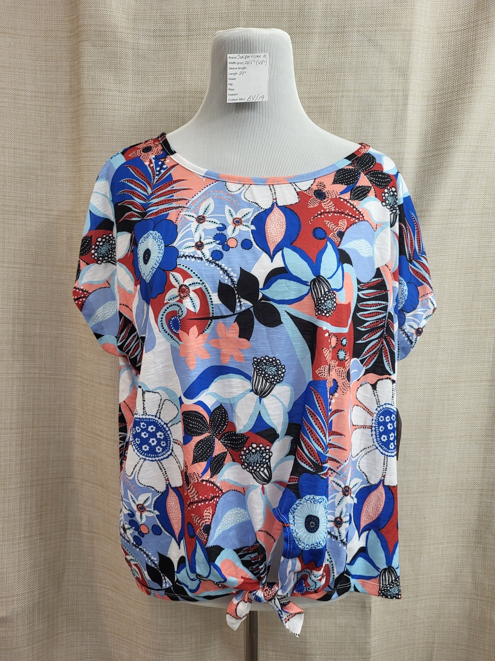 Juniper & Lime Women's Top Colorful Floral Print Sleeveless Tie Size XL New